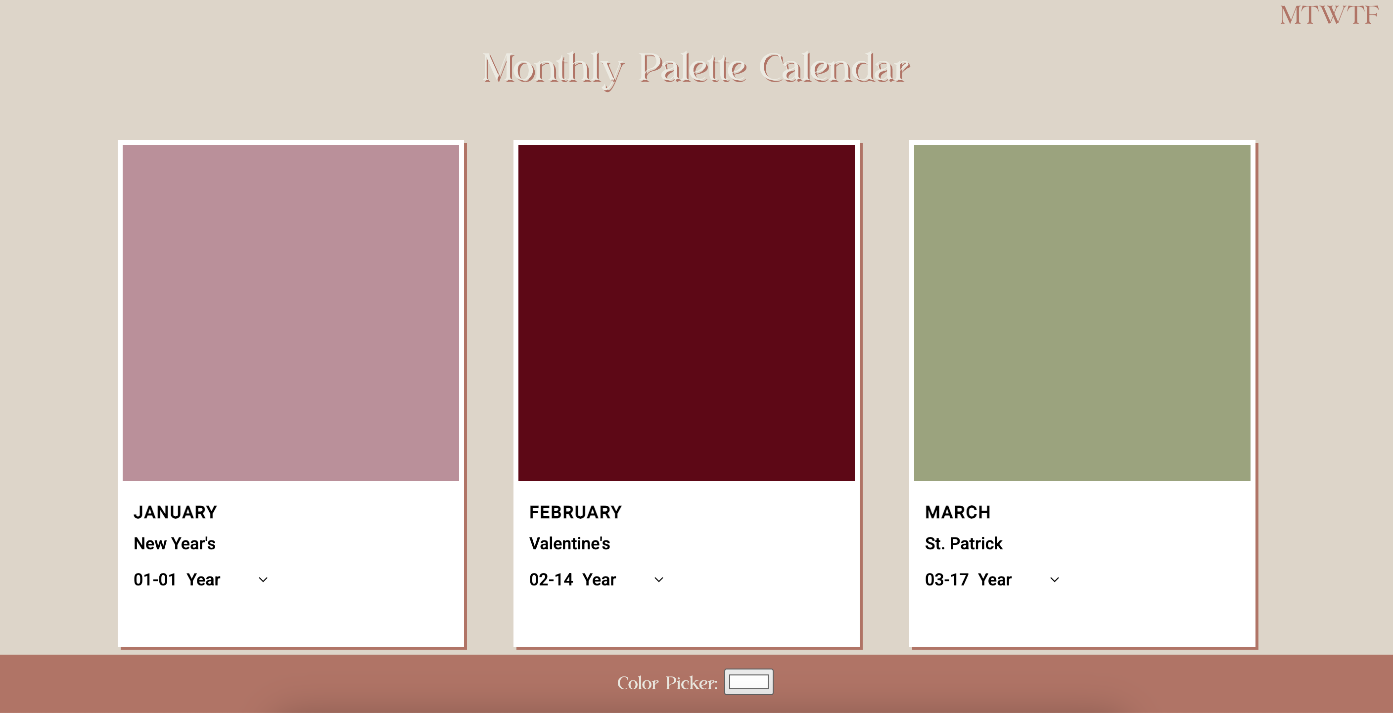 Monthly Palette Calendar